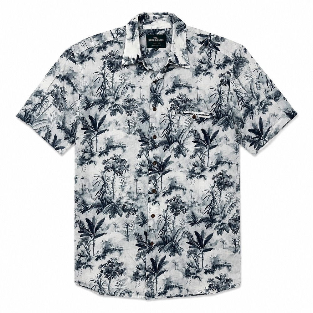 Rodd & Gunn Sports Fit Shirt XL Blue White Tropical Palm Print Cotton